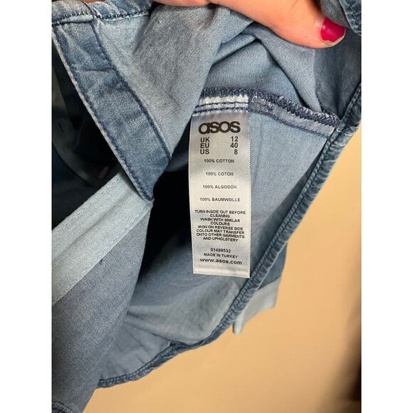 Asos Denim Shirt Cold Shoulders Button Up Cotton Medium Wash Womens Size 8 NWOT - Picture 4 of 6